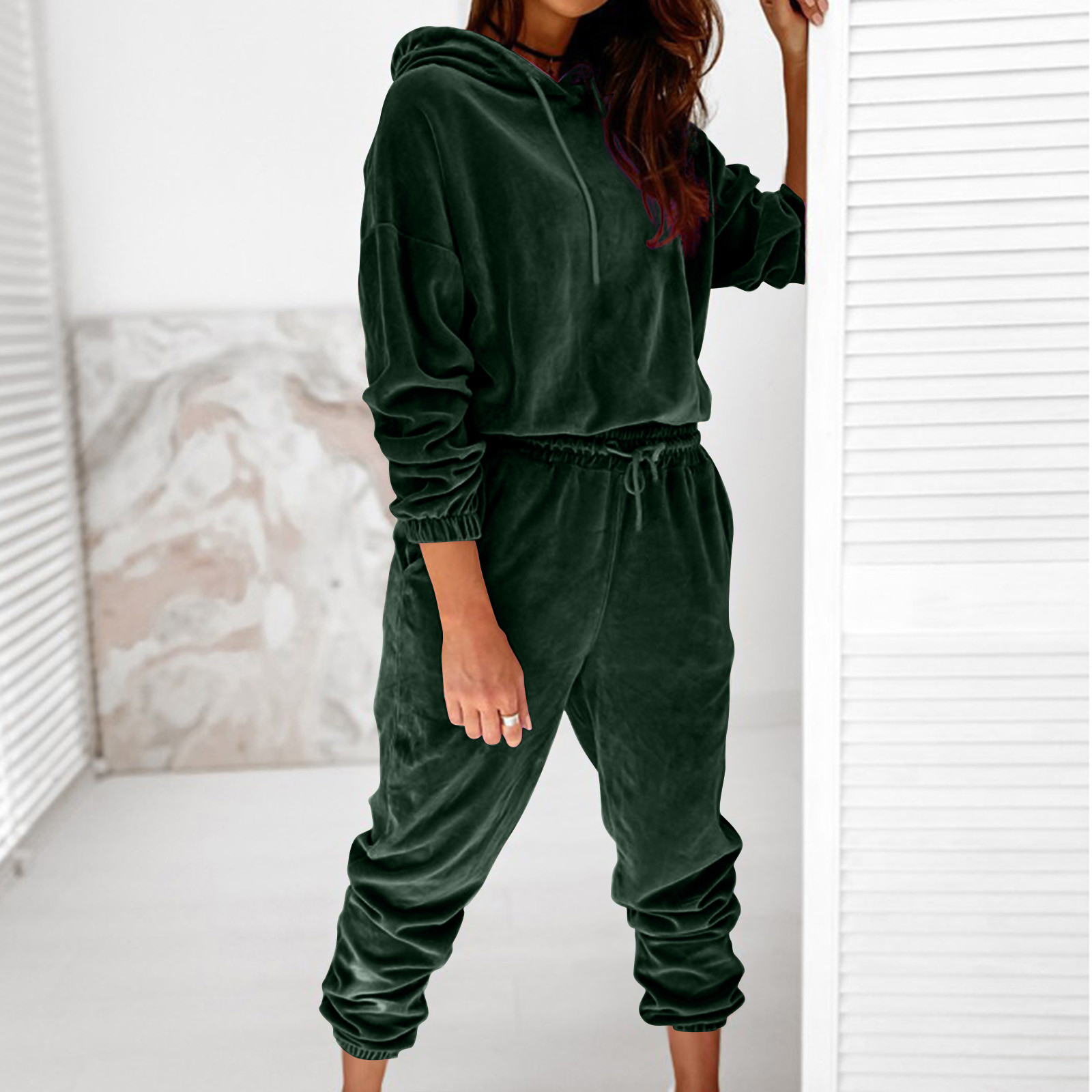 Fanxing Pullover And Jogger Women's Velour Tracksuits Set 1/4 Zipper Hooded Sweatshirt with Sweatpants Long Sleeve 2 Piece Joggers Outfits Fashion Gift Deals